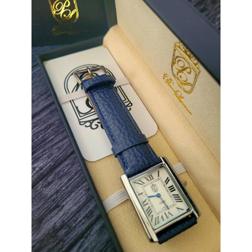 Pierre Lucerne 1888 Tank Mens Watch Blue Band With‎ Box